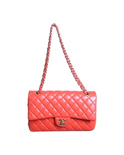 Classic Double Flap, Lambskin, Coral, M, D/B, Auth Card, 23512272